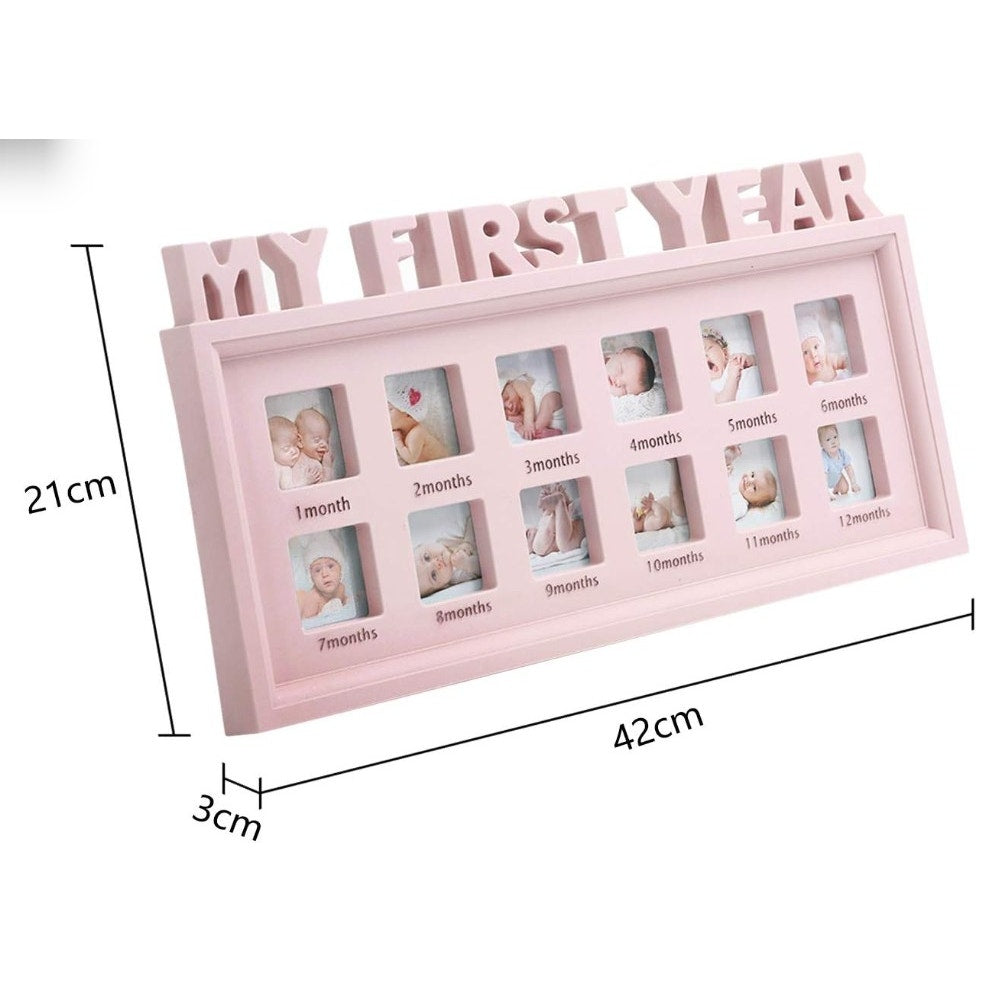 Baby Keepsake Pink Photo Frame "My First Year" 12 Monthly Milestones