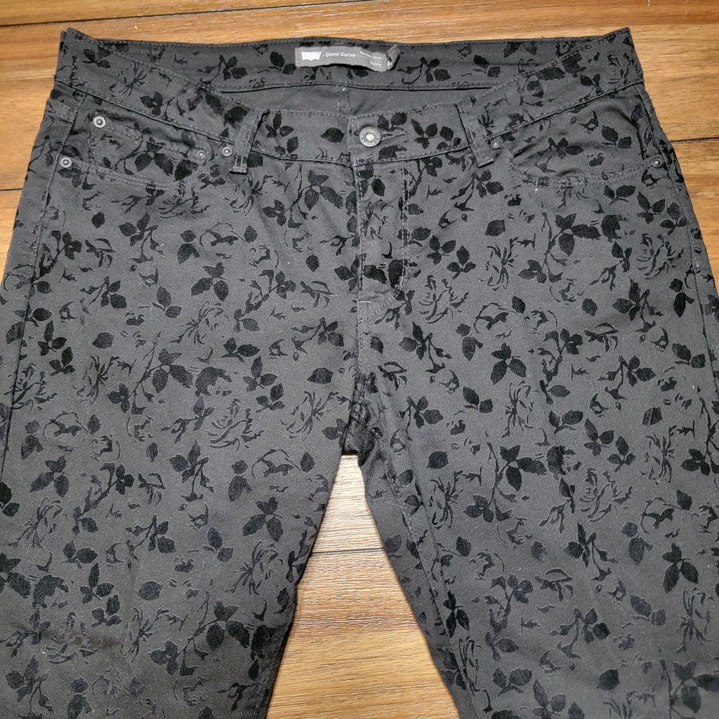 Levi's Black Modern Rise Skinny Pants w/ Felt Floral Pattern - Size 14/32