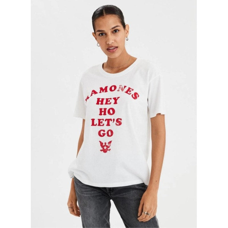 Ramones White Unisex Tee "Hey Ho Let's Go" - Size Medium
