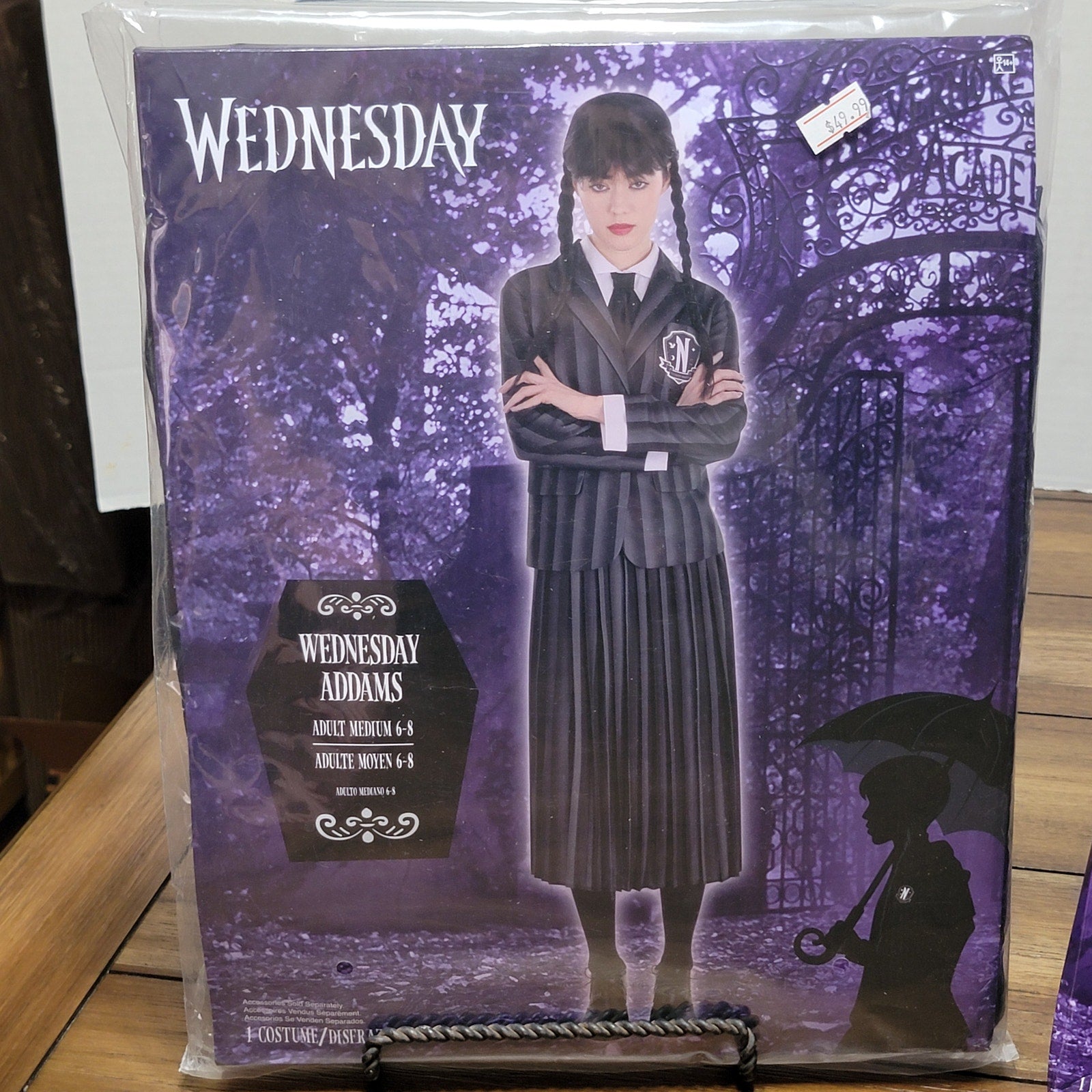 2 Pc Wednesday Addams Adult Costume w/ Wig - Size Medium NEW