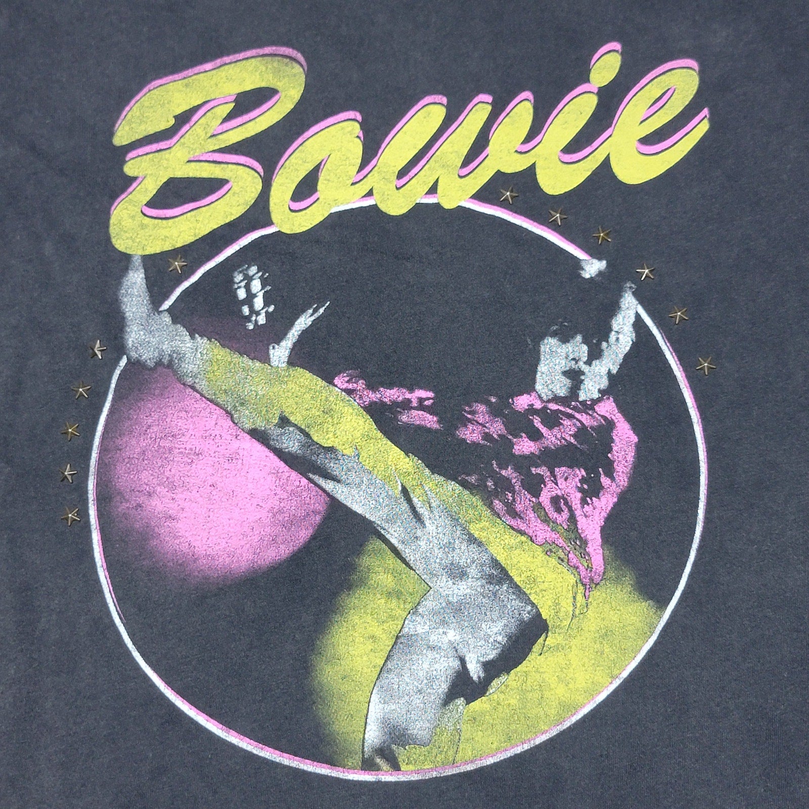 David Bowie Black Tee Diamond Dogs Style w/ Star Studs - Size Small