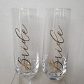 Unbranded Stemless Bride & Bride Champagne Flutes in Gold Script w/ Box - NEW