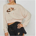 Nike LS Beige Crop Sweatshirt Gold Logo Full Zip on the Back - Size Small