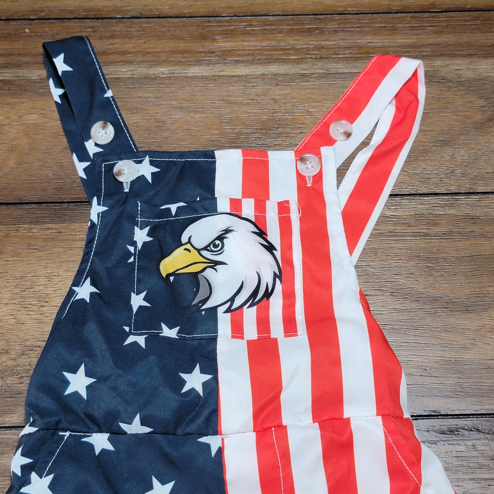 Star Spangled Infant Overall Shorts w/ Eagle - Size 18M