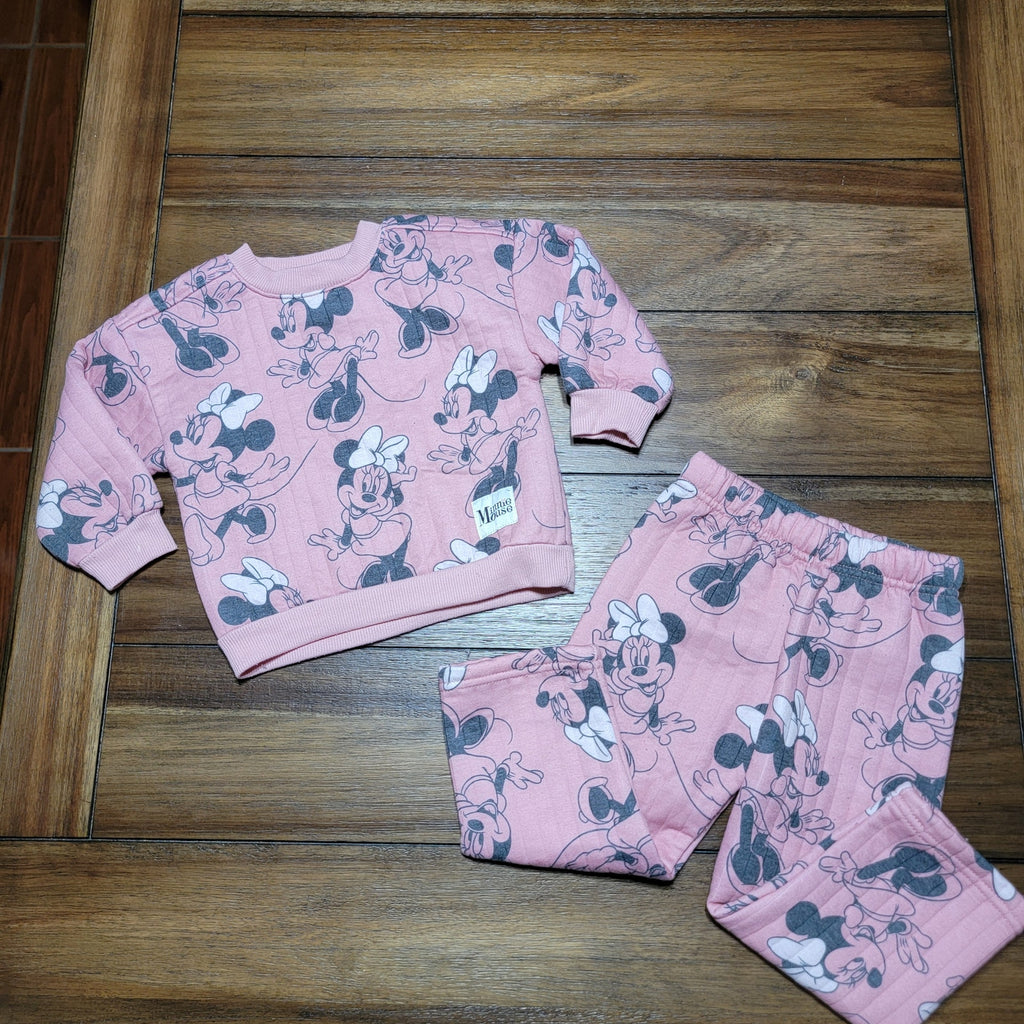2 Pc Disney Baby Pink Minnie Mouse Jogger Set - Size 24M