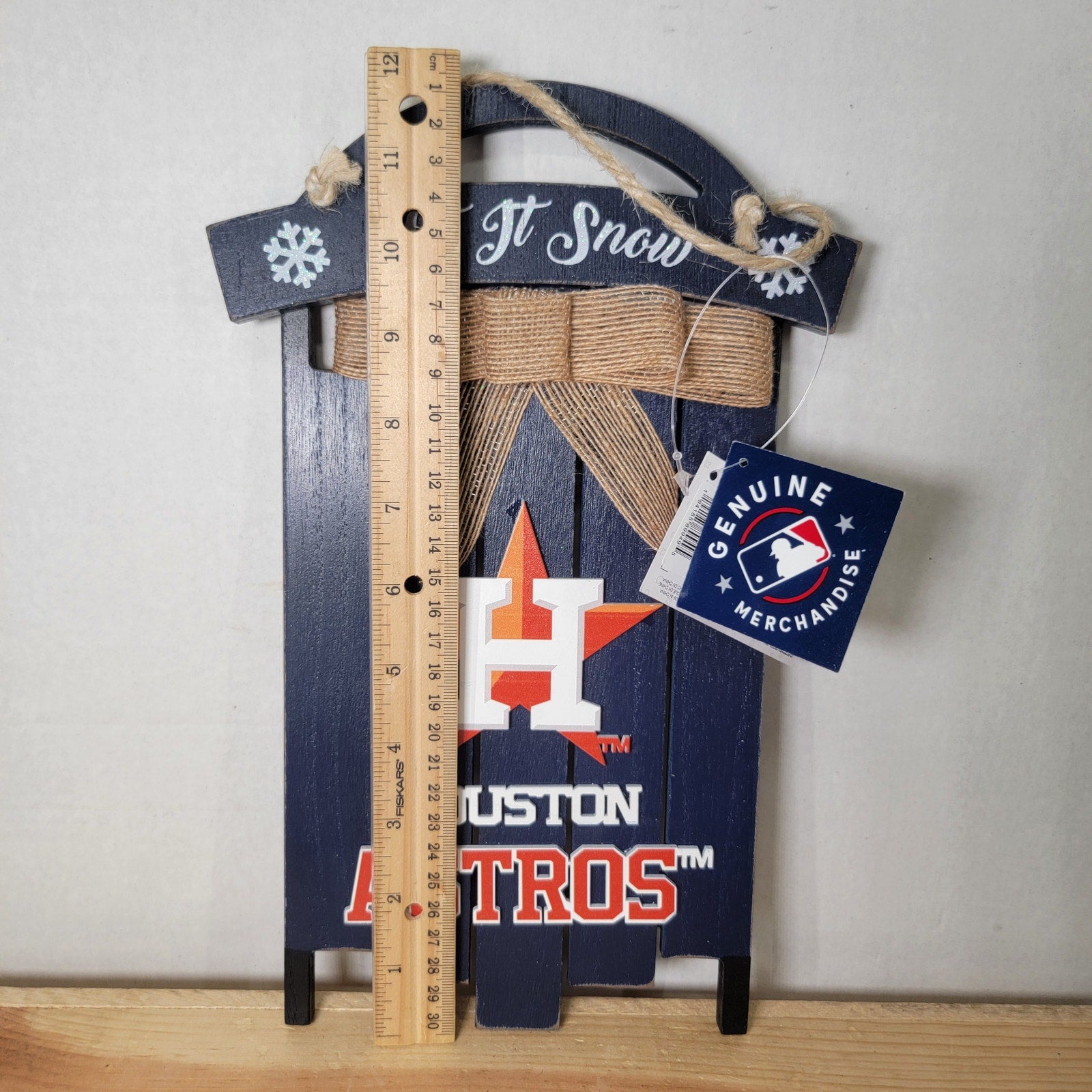 FOCO MLB Merch Houston Astros Christmas Sled Sign "Let It Snow" - NWT