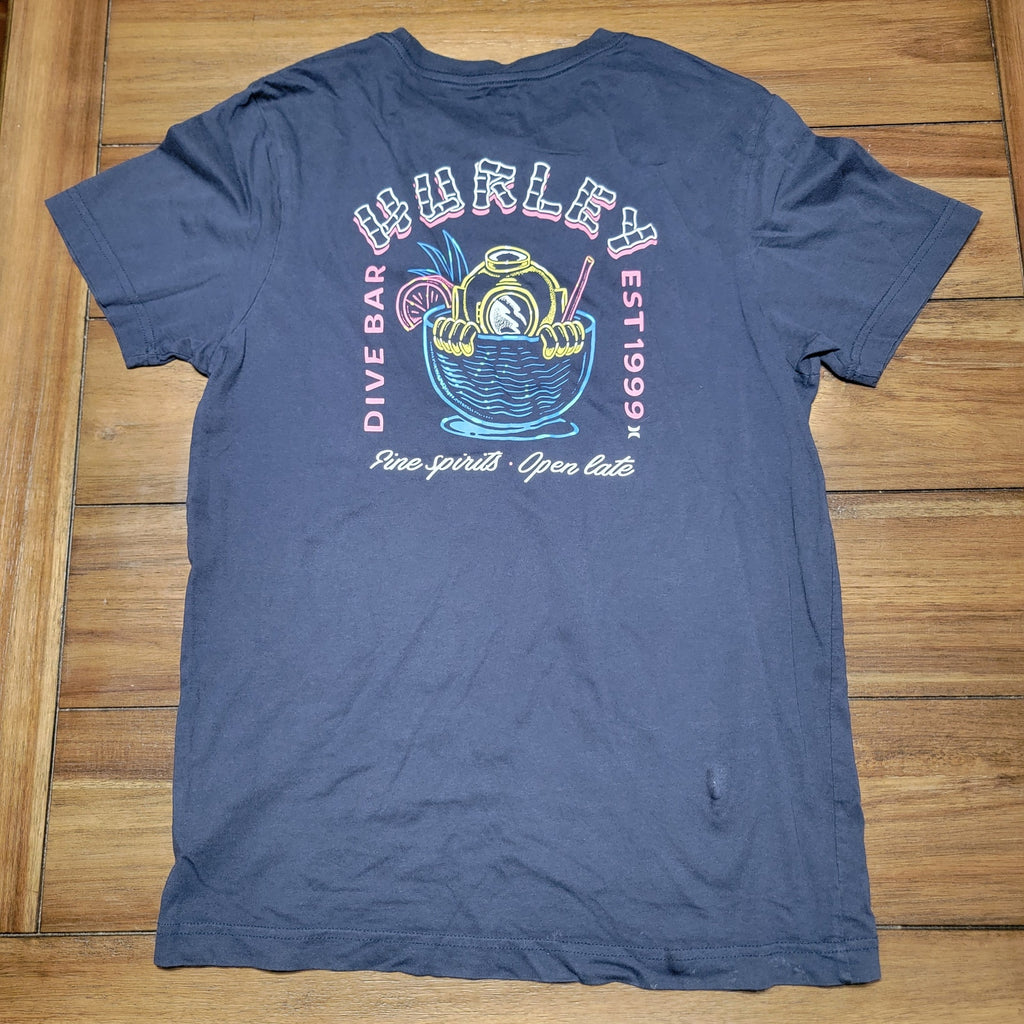 Hurley Black Tee "Dive Bar Fine Spirits" - Size Small