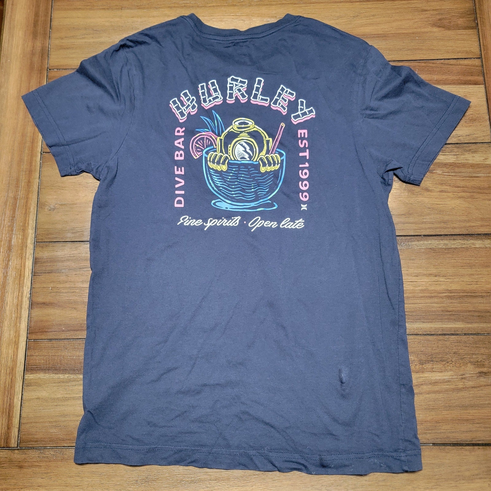 Hurley Black Tee "Dive Bar Fine Spirits" - Size Small