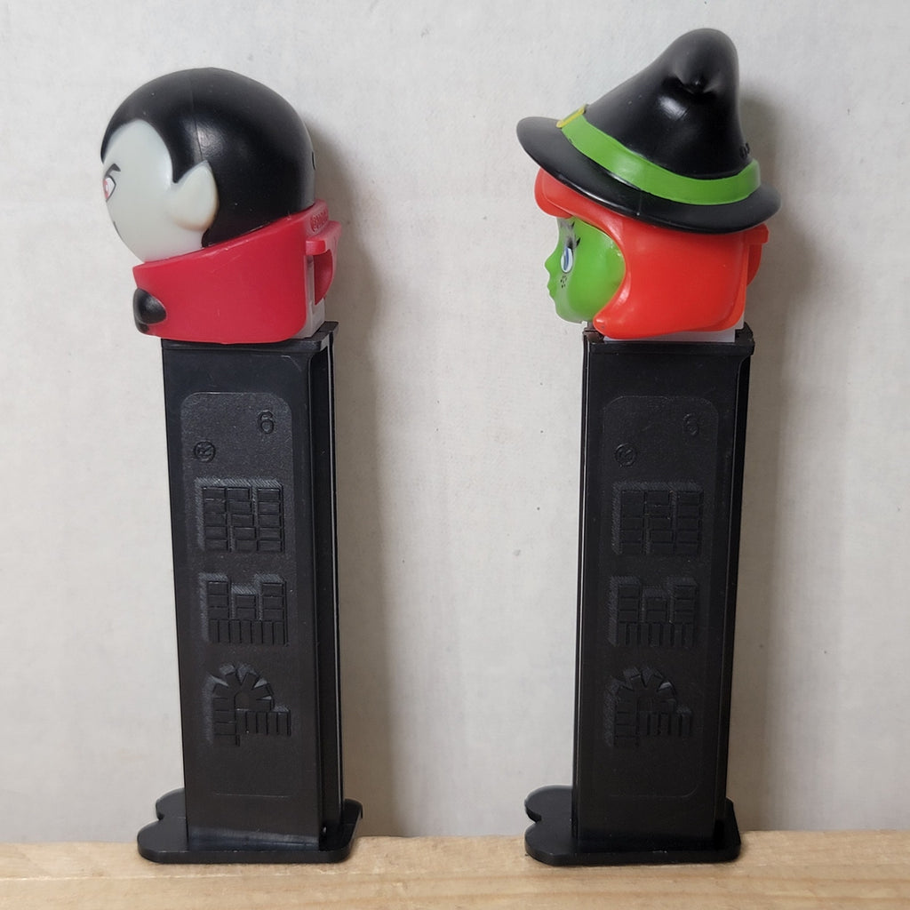 Set of 2 Halloween PEZ Dispensers: 2021 Vampire & 2024 Green Witch