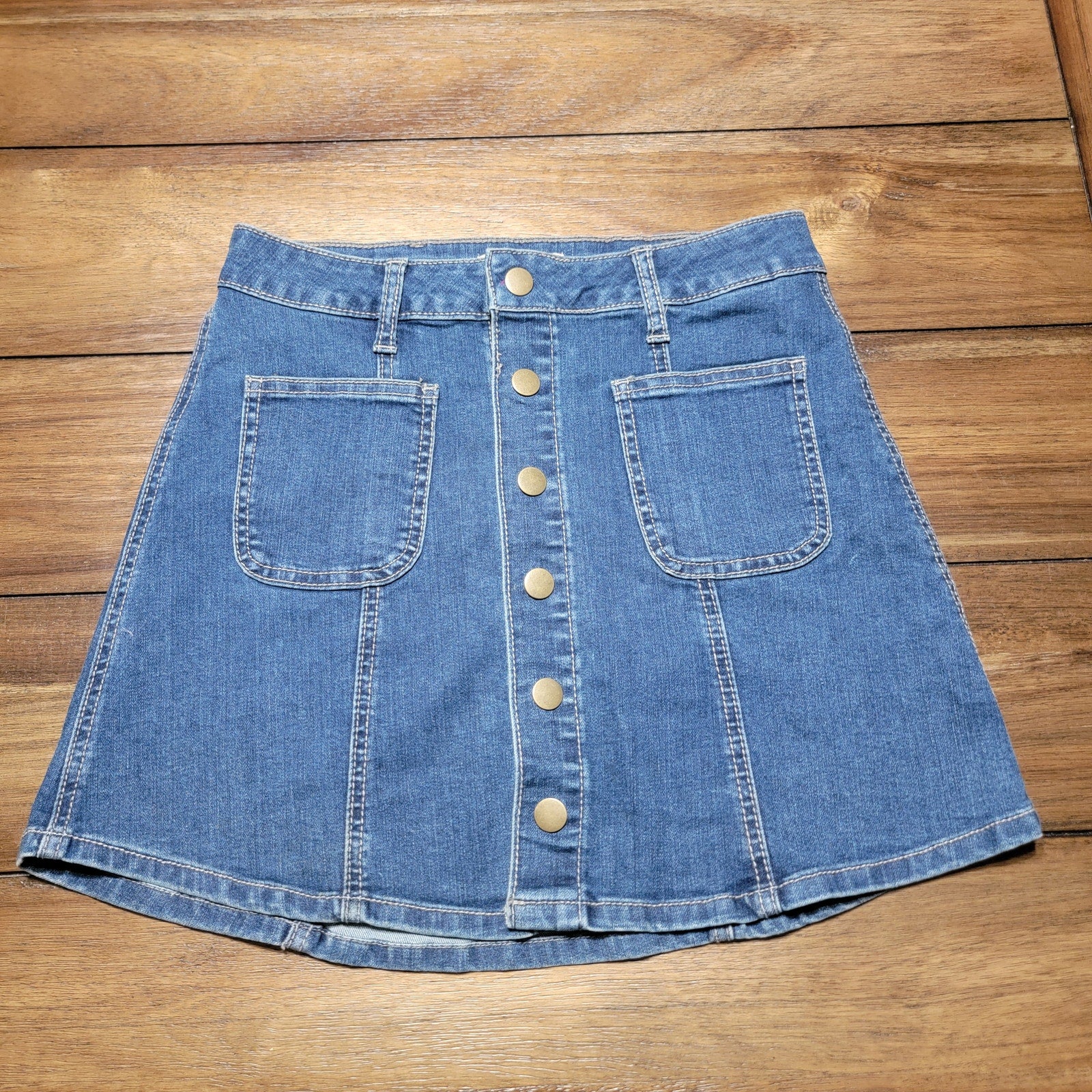 Altar'd State Full Snap Denim Mini Skirt - Size XS