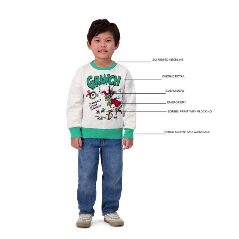 The Grinch Kids Grey Sweatshirt "Stink, Stank Stunk" - Size Medium (8)