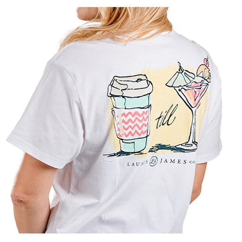 Lauren James Co White Tee - "Coffee Till Cocktails" - Size Large