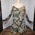 Altar'd State LS Green Floral Shorts Jumpsuit w/ Open Sleeves - Size Medium