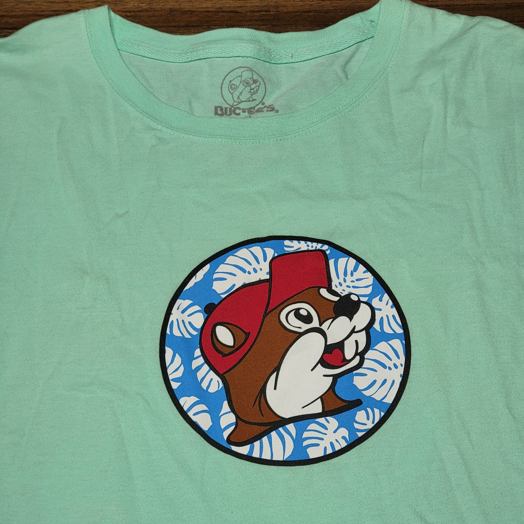 Buc-ee's Teal Tee Texas Parrot w/ a Buc-ee's Drink - Size AXL
