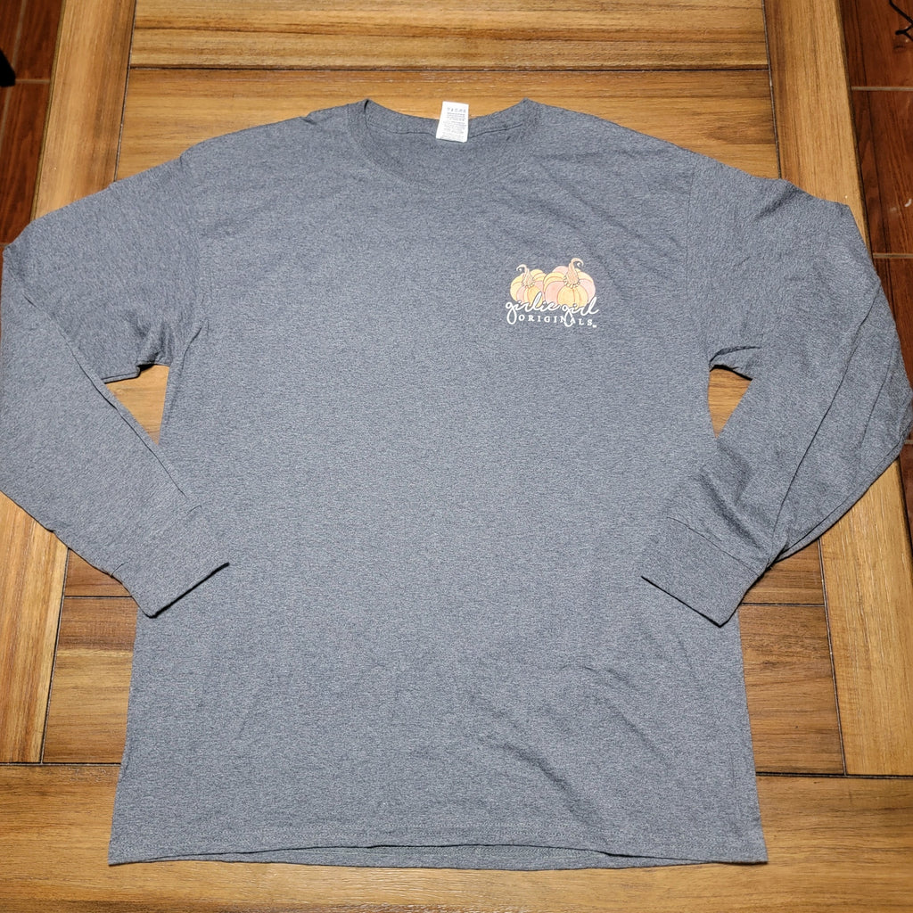 Girlie Girl Originals LS Grey Fall Tee "Pumpkin Kisses..." - Size Large