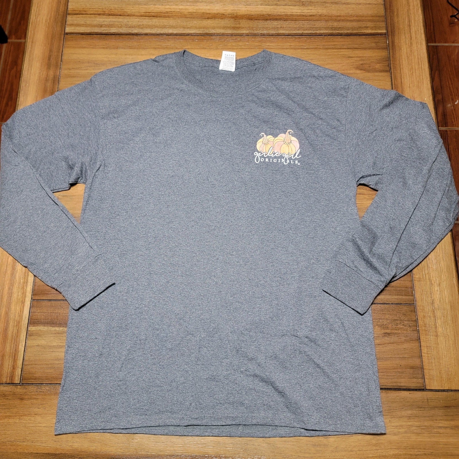 Girlie Girl Originals LS Grey Fall Tee "Pumpkin Kisses..." - Size Large