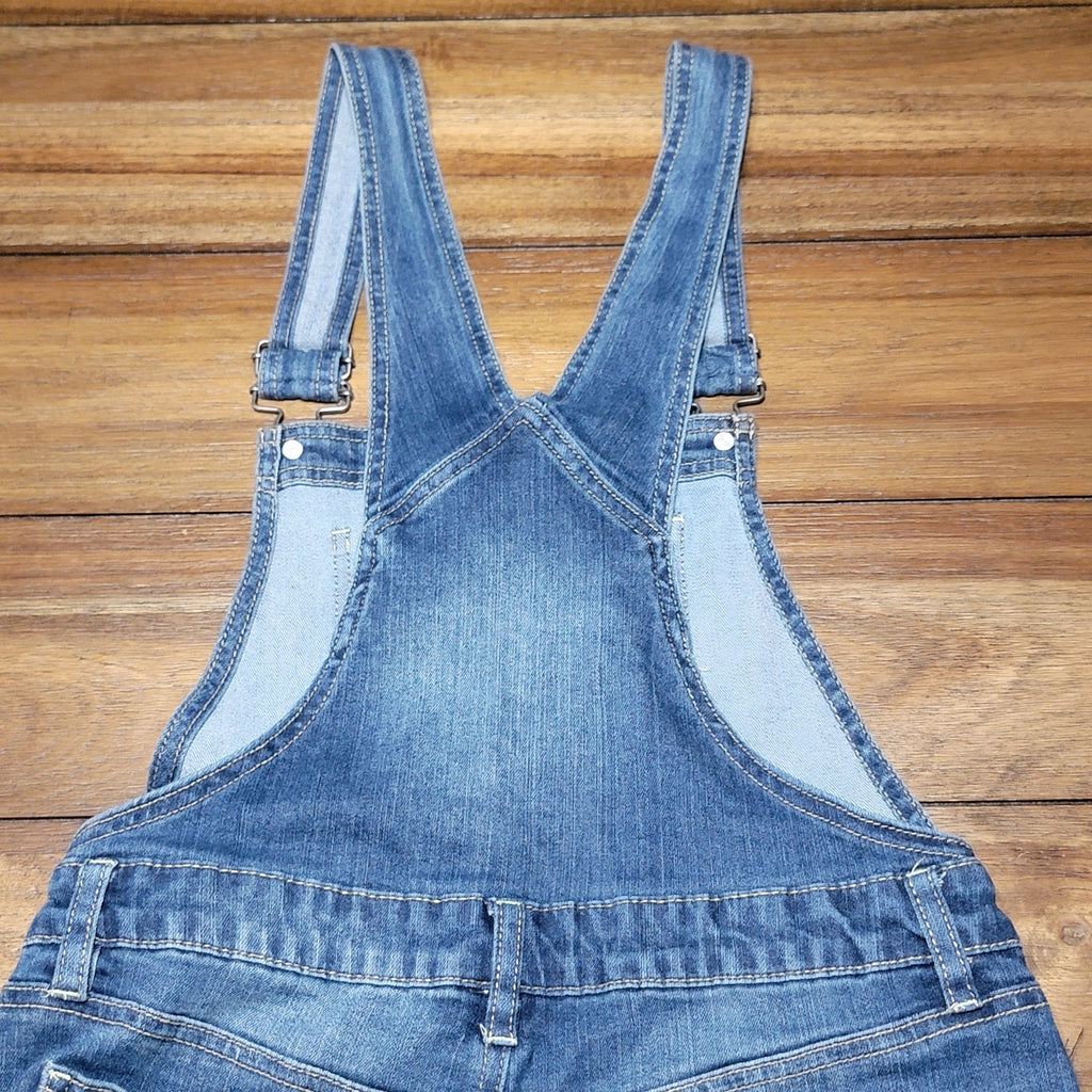 No Boundaries Girls Dark Wash Shortalls - Size Junior Medium (7-9)