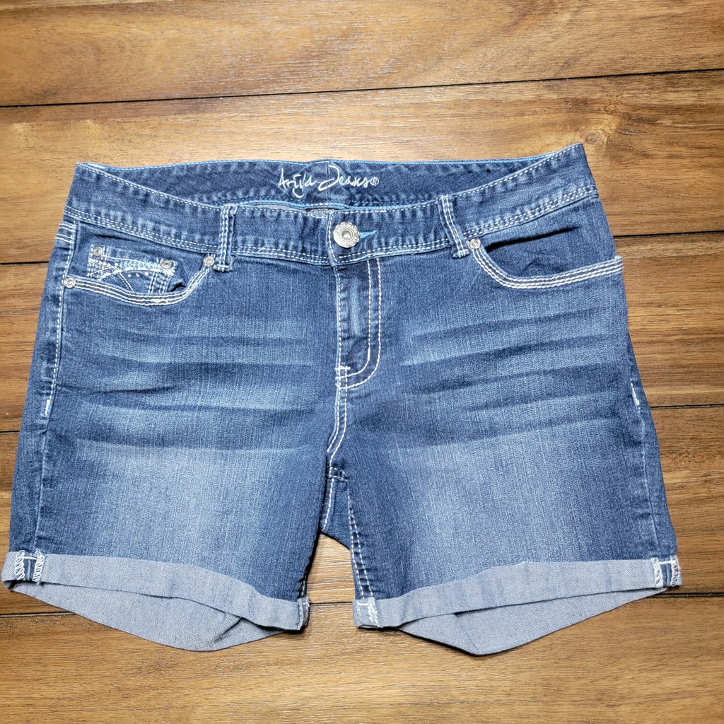 Ariya Jeans Denim Shorts w/ Embroidered & Bling Back Pockets - Size 15/16