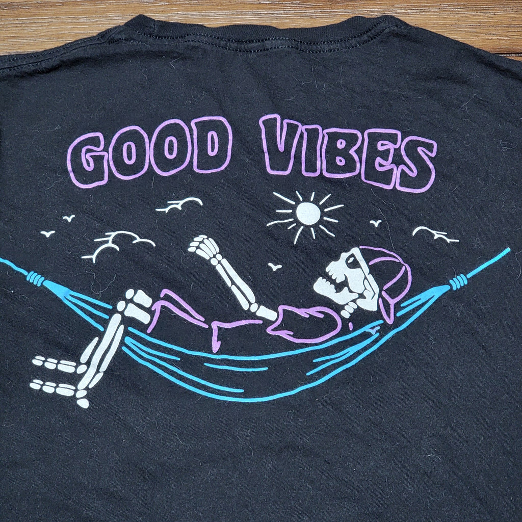 Call Your Mother Black Unisex Tee "Good Vibes" Skeleton Hammock - Size Med