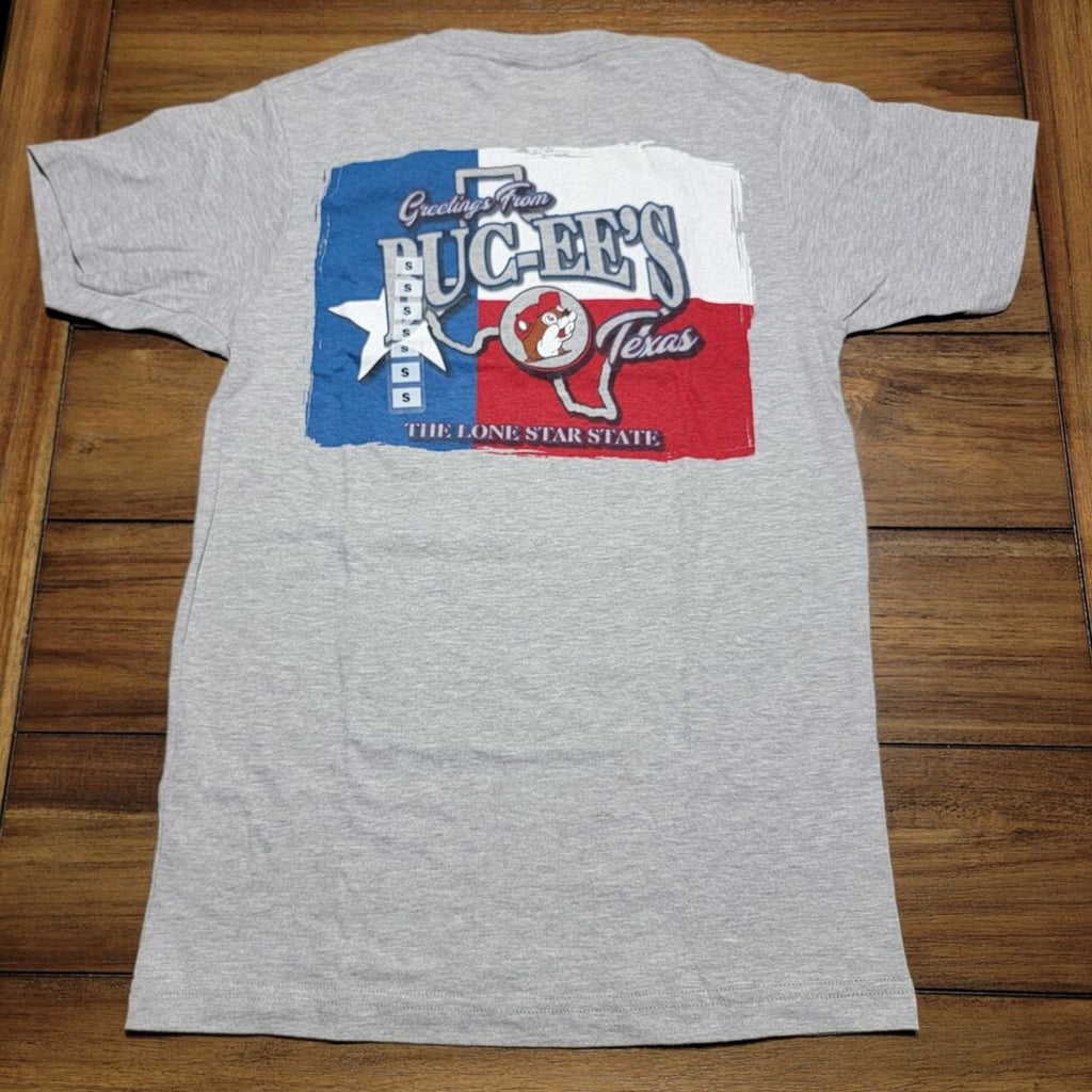Buc-ee's Graphic SS Grey Unisex Tee "Greetings From Texas" - Size Small NWT