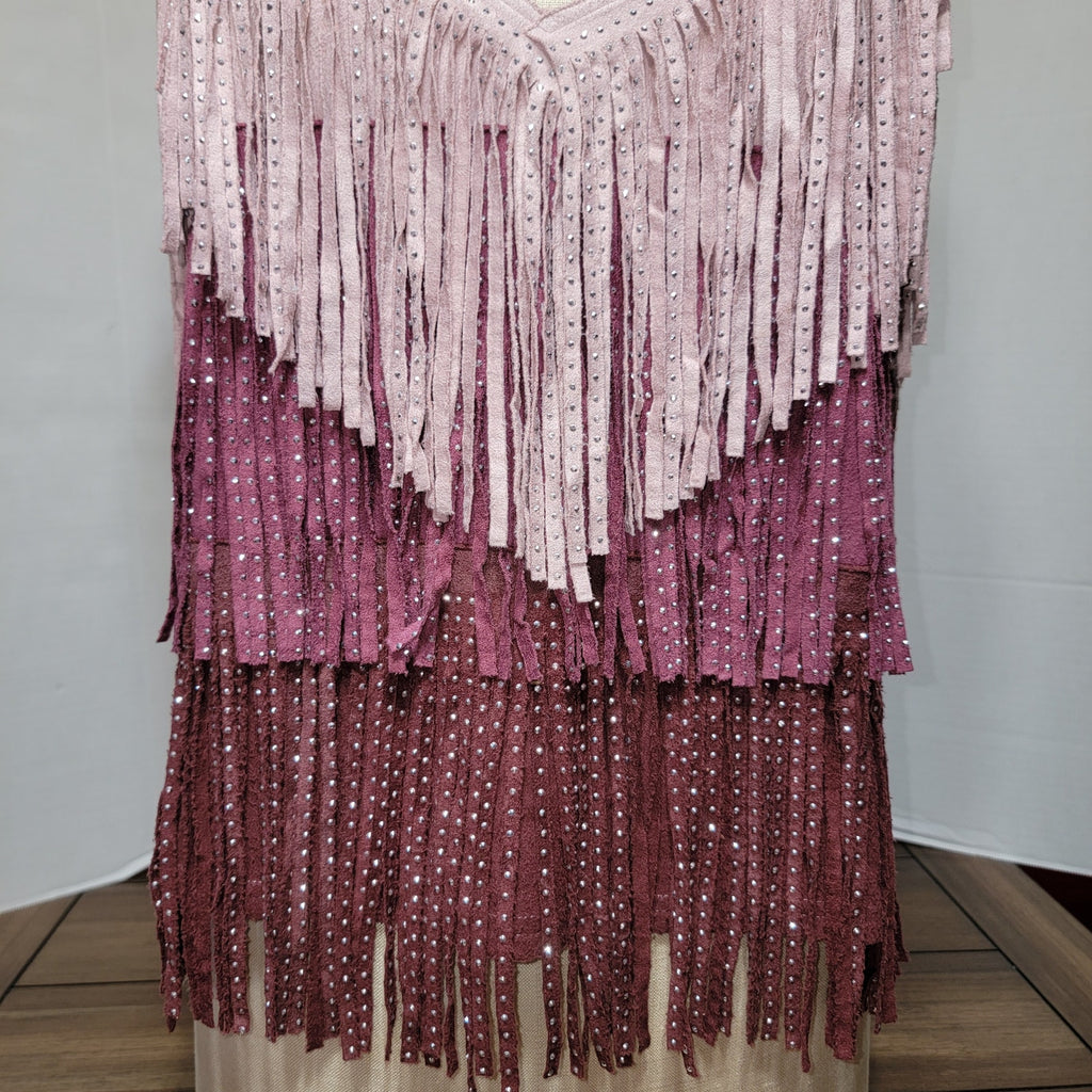 Main Strip Purple Faux Suede Fringe Tank w/ Bling - Size Large