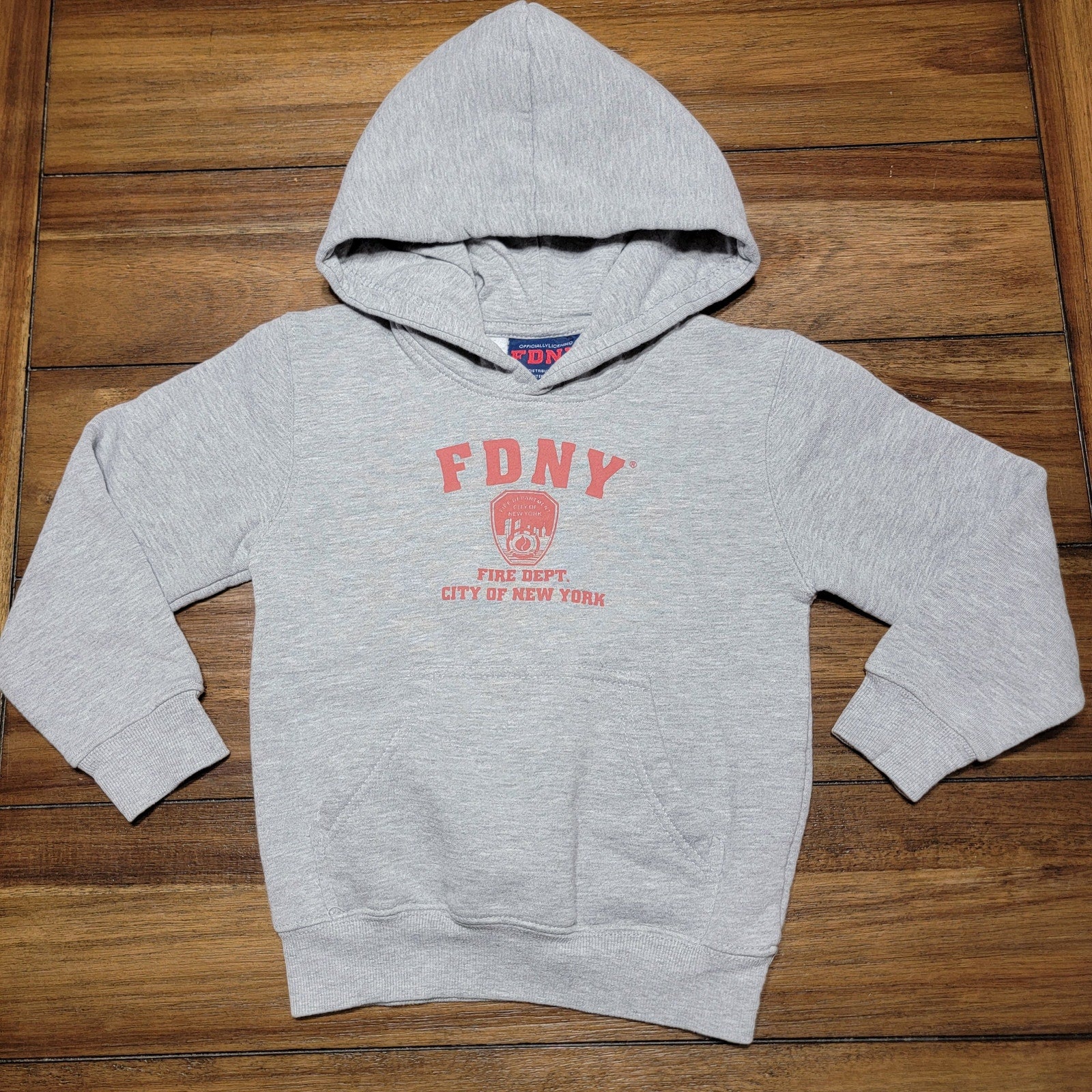 Officially Licensed FDNY Kids LS Grey Pullover Hoodie FDNY - Size Small (6/8)