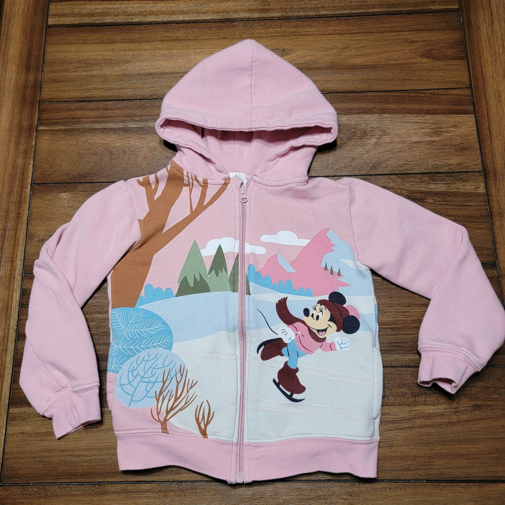 Disney Girls LS Hooded Pink Full Zip Jacket Ice Skating Minnie - Size 7/8