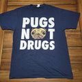 Pugs Unisex Dk Blue Tee "Pugs Not Drugs" - Size Medium