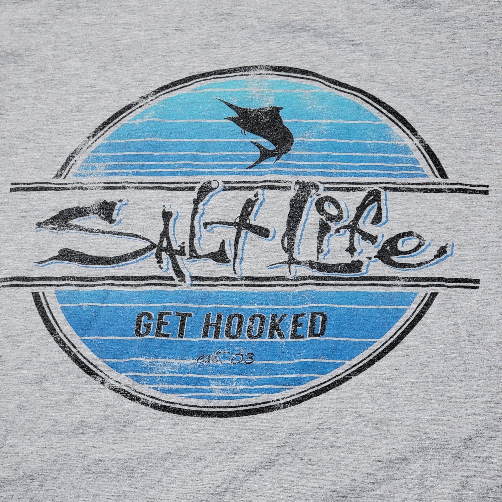 Salt Life LS Grey Unisex Tee "Get Hooked" - Size Medium
