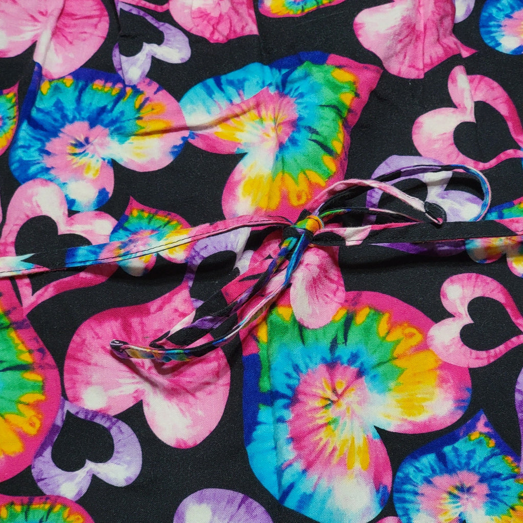 Peaches Psychedelic Hearts Scrub Blouse w/ Tie Neck - Size XS