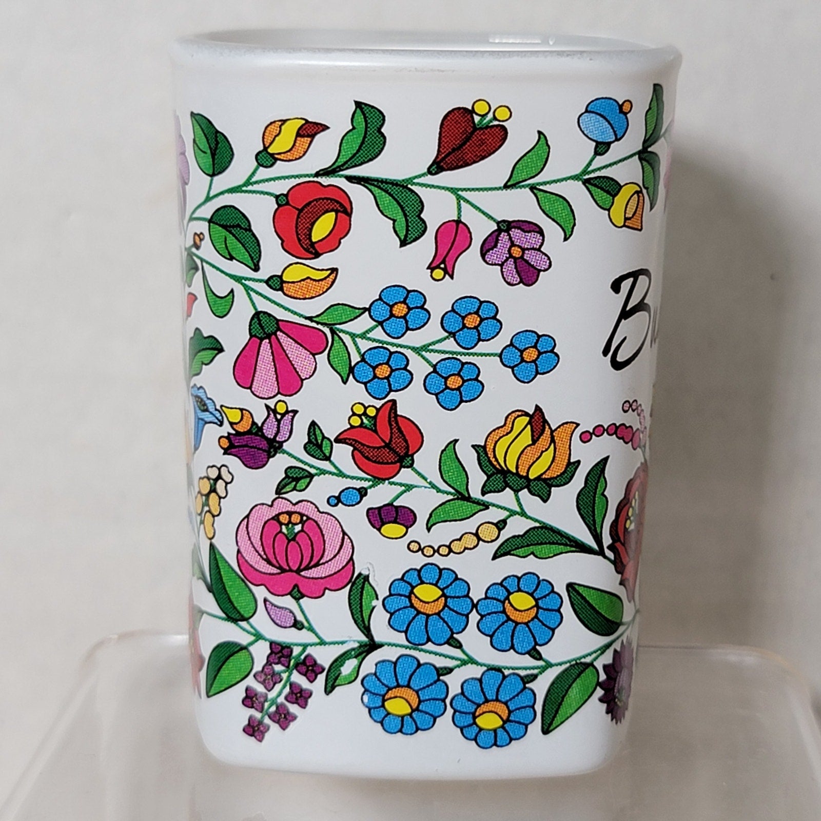 Square Shot Glass Budapest, Hungary w/ Flowers