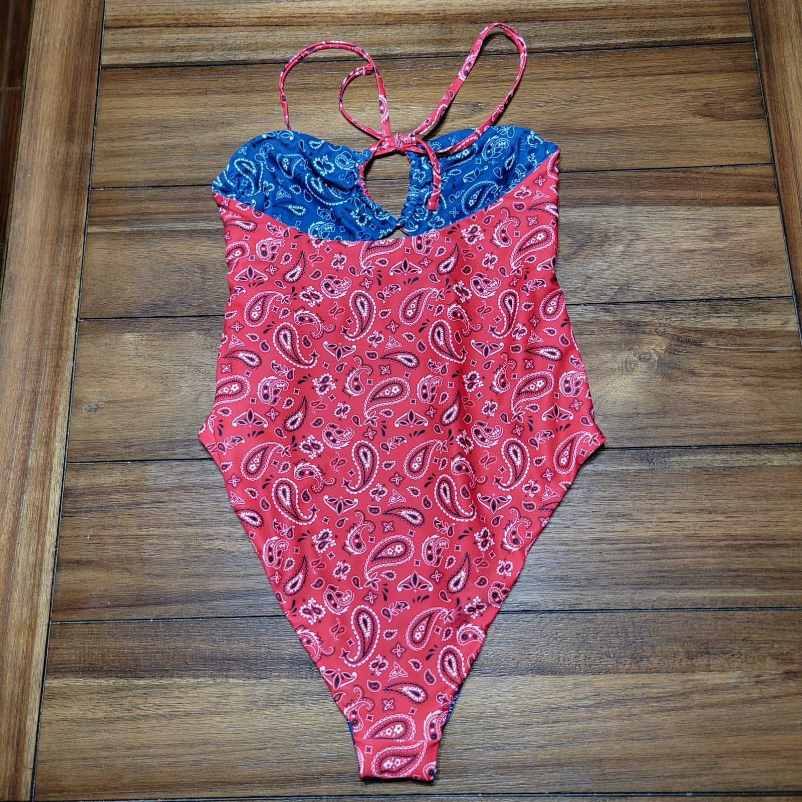 No Boundaries Red / Blue Bandanna Pattern Reversible 1 pc Swimsuit - Small