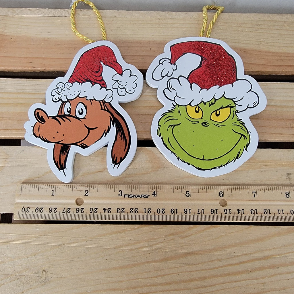 Set of 3 Dr. Seuss Red Glitter Wooden Signs: Who-ville, Grinch and Dog - NEW