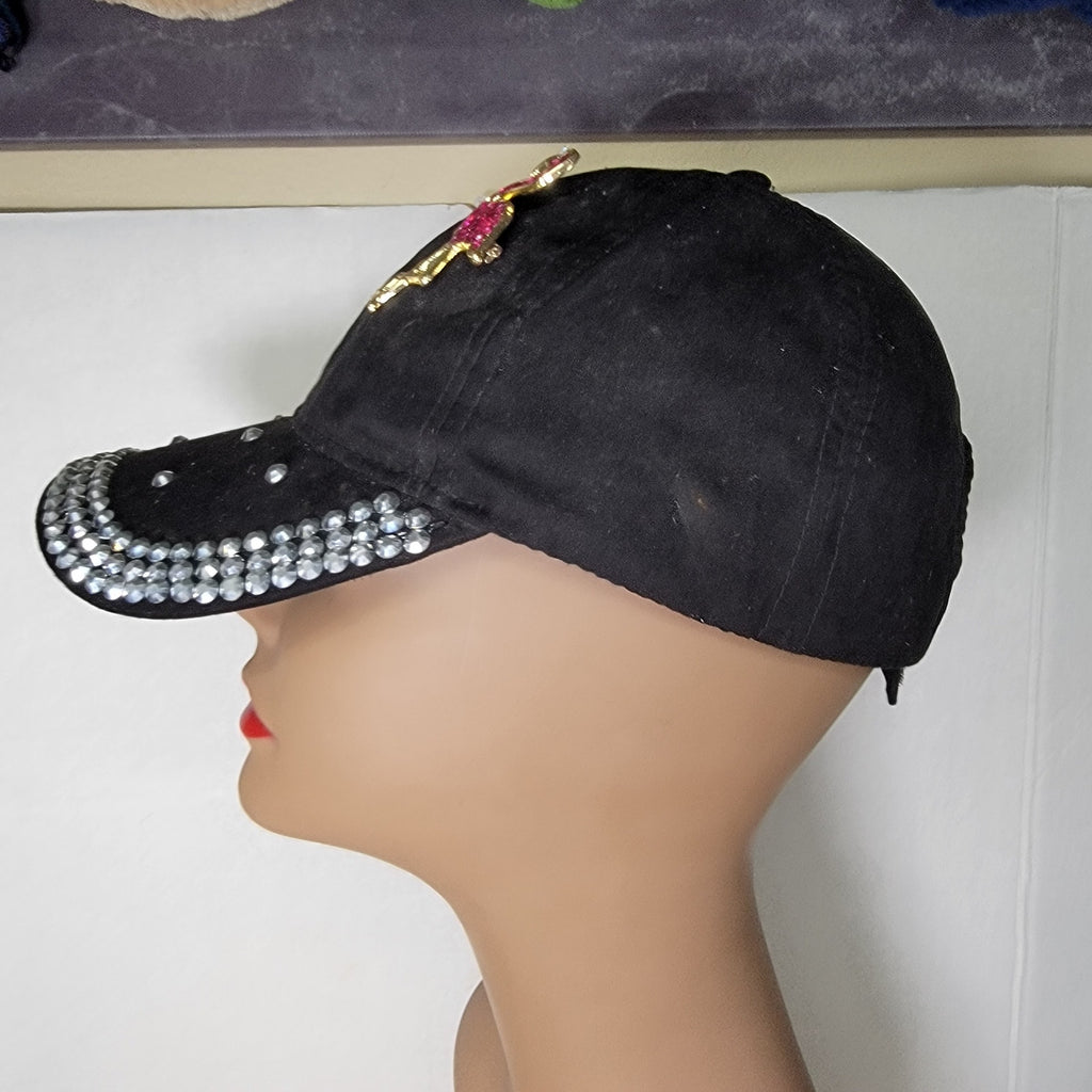 Ladies Black Velvet Ballcap w/ Bling Studs and 2 Pins