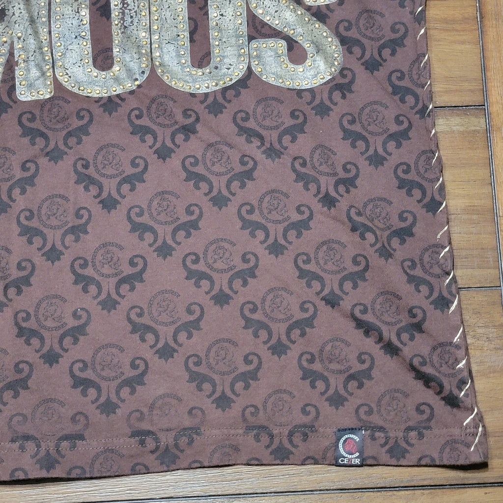 Cezer LS Brown Unisex Tee w/ Bling "Rich And Famous" - Size 3X
