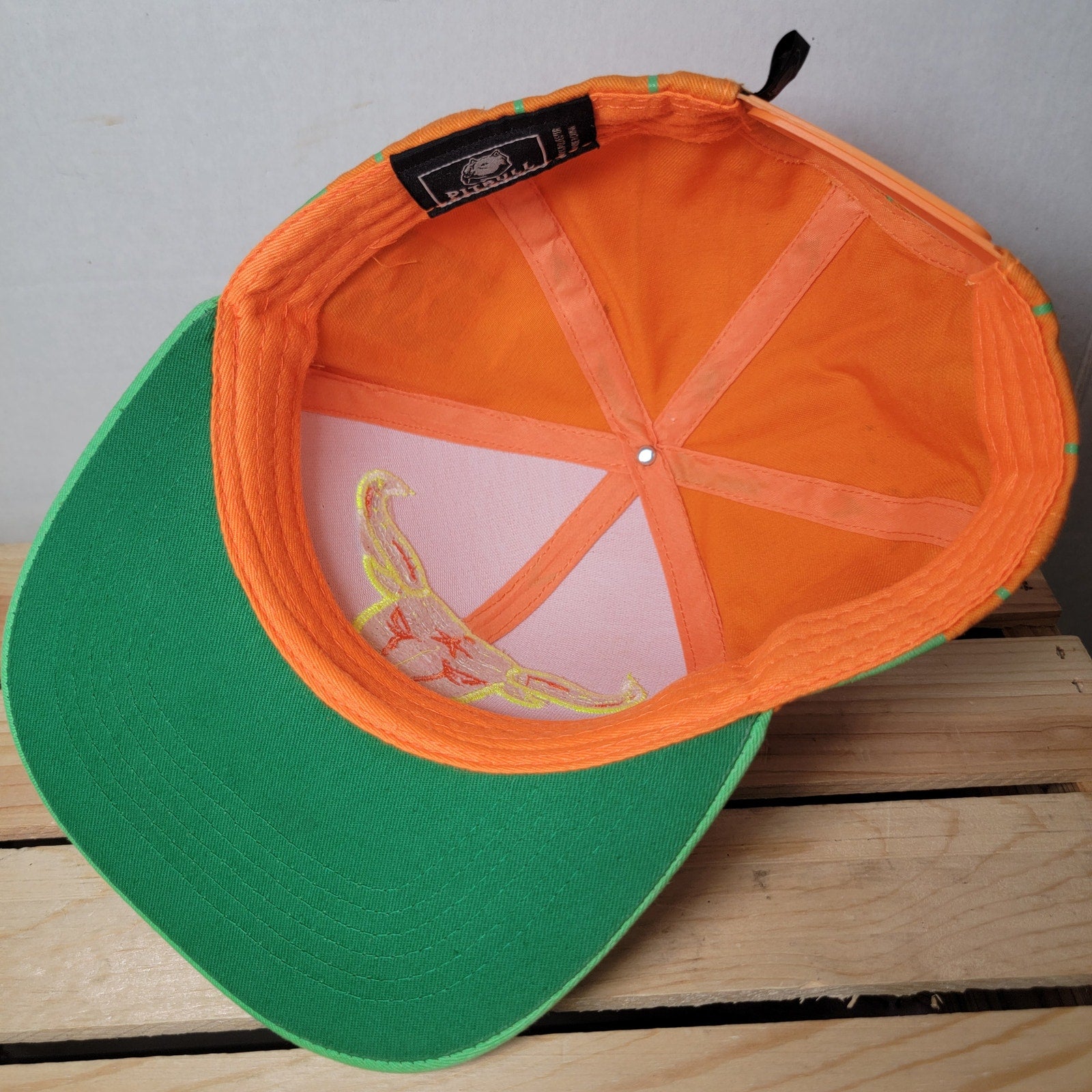 Pitbull Neon Orange & Green "Texas" Snapback Ballcap w/ Yellow Bull