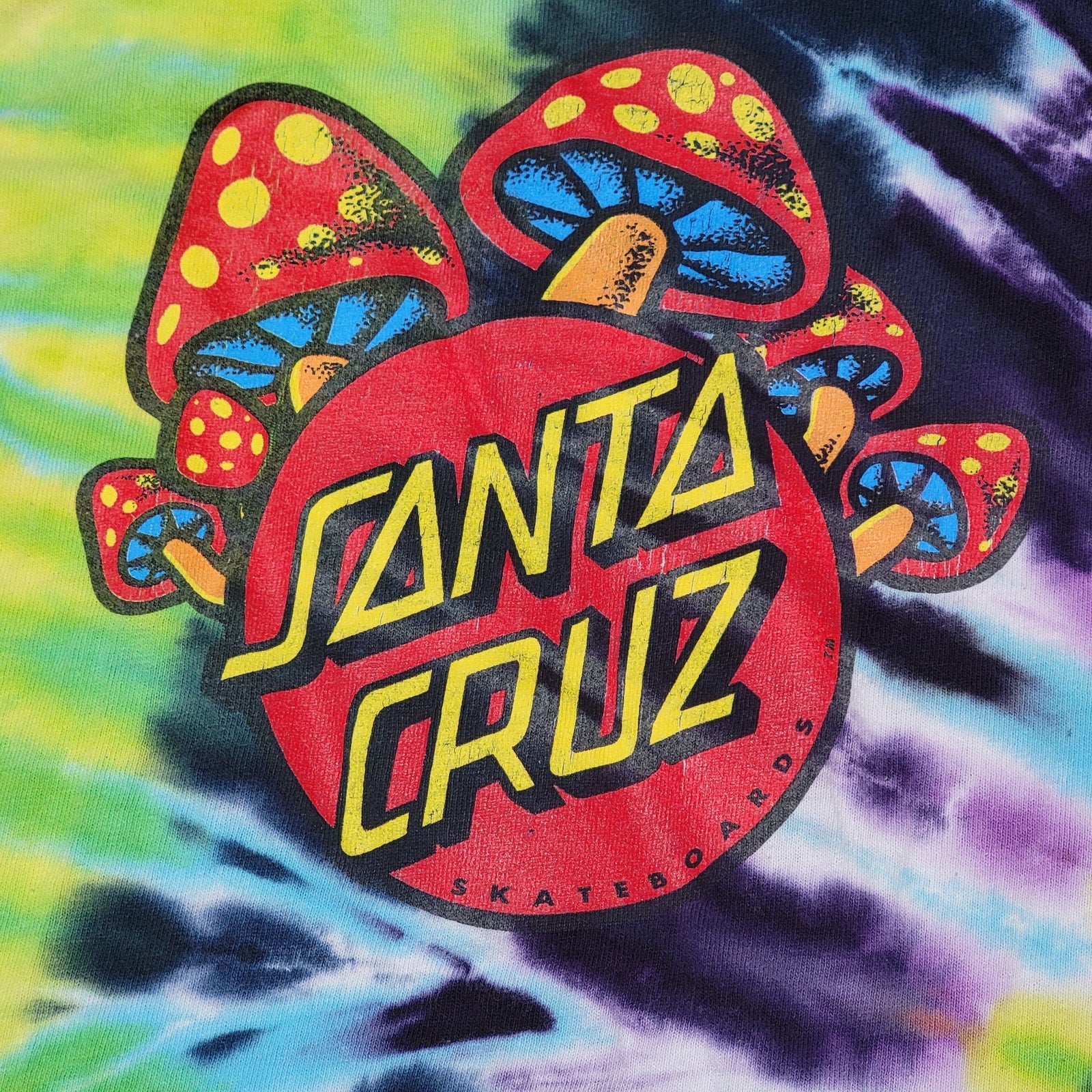 Santa Cruz Rainbow Tie-Dye Tee w/ Mushroom Logo - Size Small