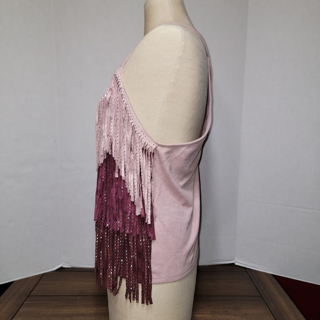 Main Strip Purple Faux Suede Fringe Tank w/ Bling - Size Large