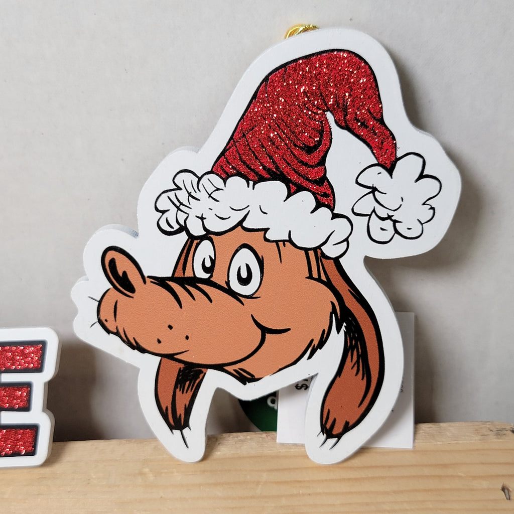 Set of 3 Dr. Seuss Red Glitter Wooden Signs: Who-ville, Grinch and Dog - NEW