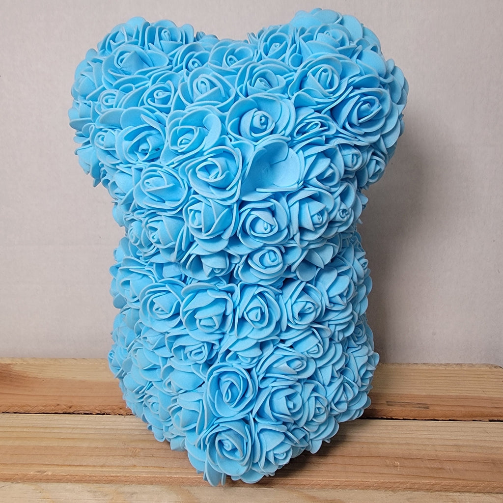 Light Blue Foam Rose Teddy Bear w/ "Just For You" Ribbon