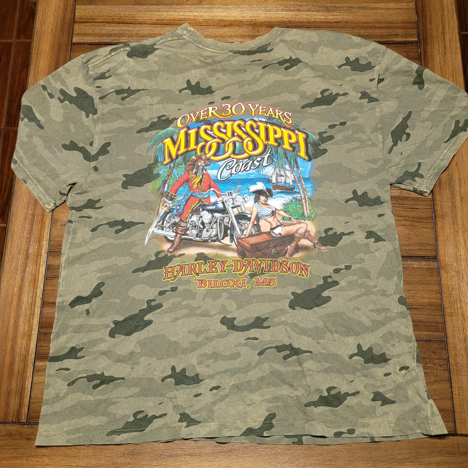 Harley-Davidson Green Camo Unisex Tee "HD Biloxi, MS Over 30 Years" - Size XL
