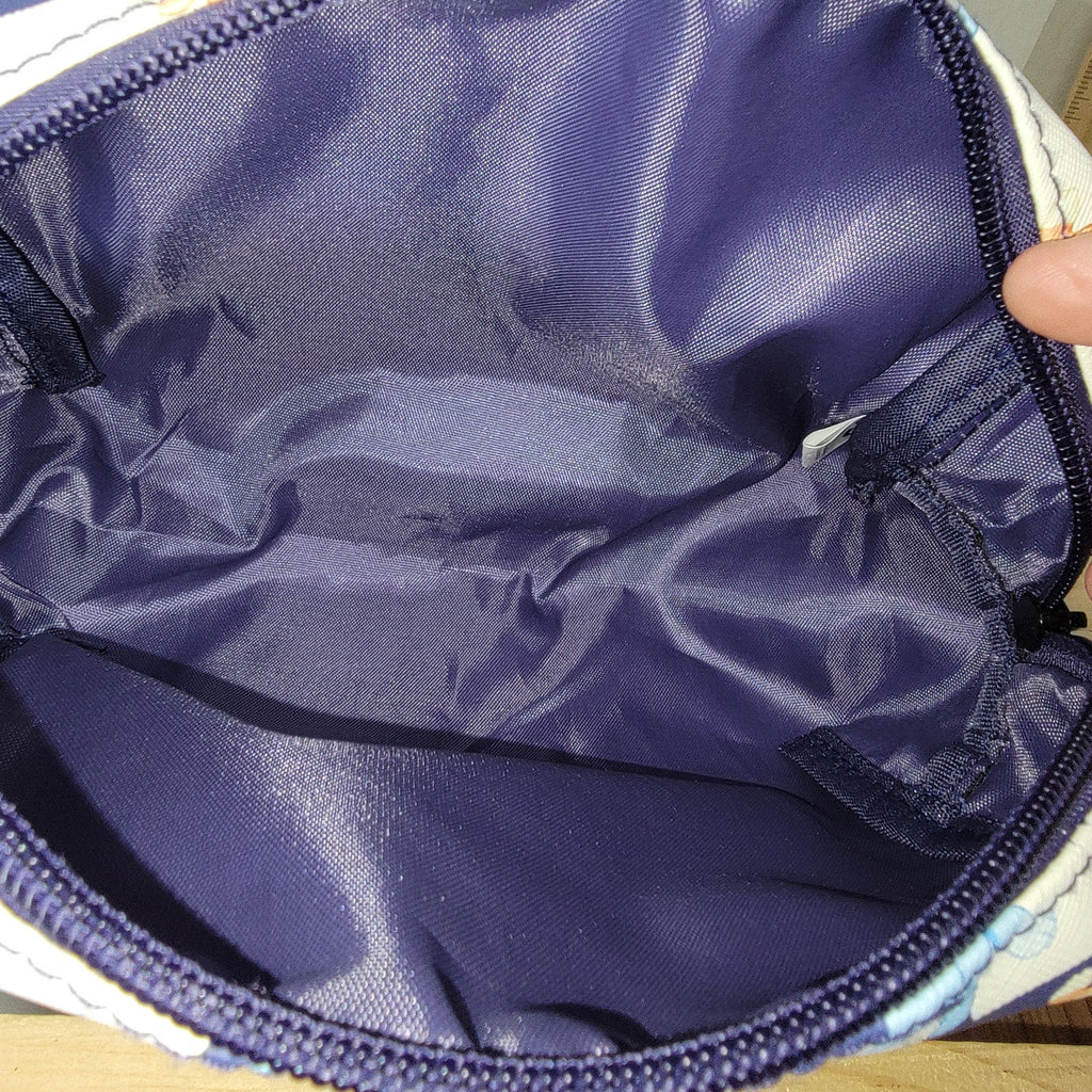 Bluey Blue & White Stripe Cosmetic Bag w/ All Over Characters & Zipper Closure