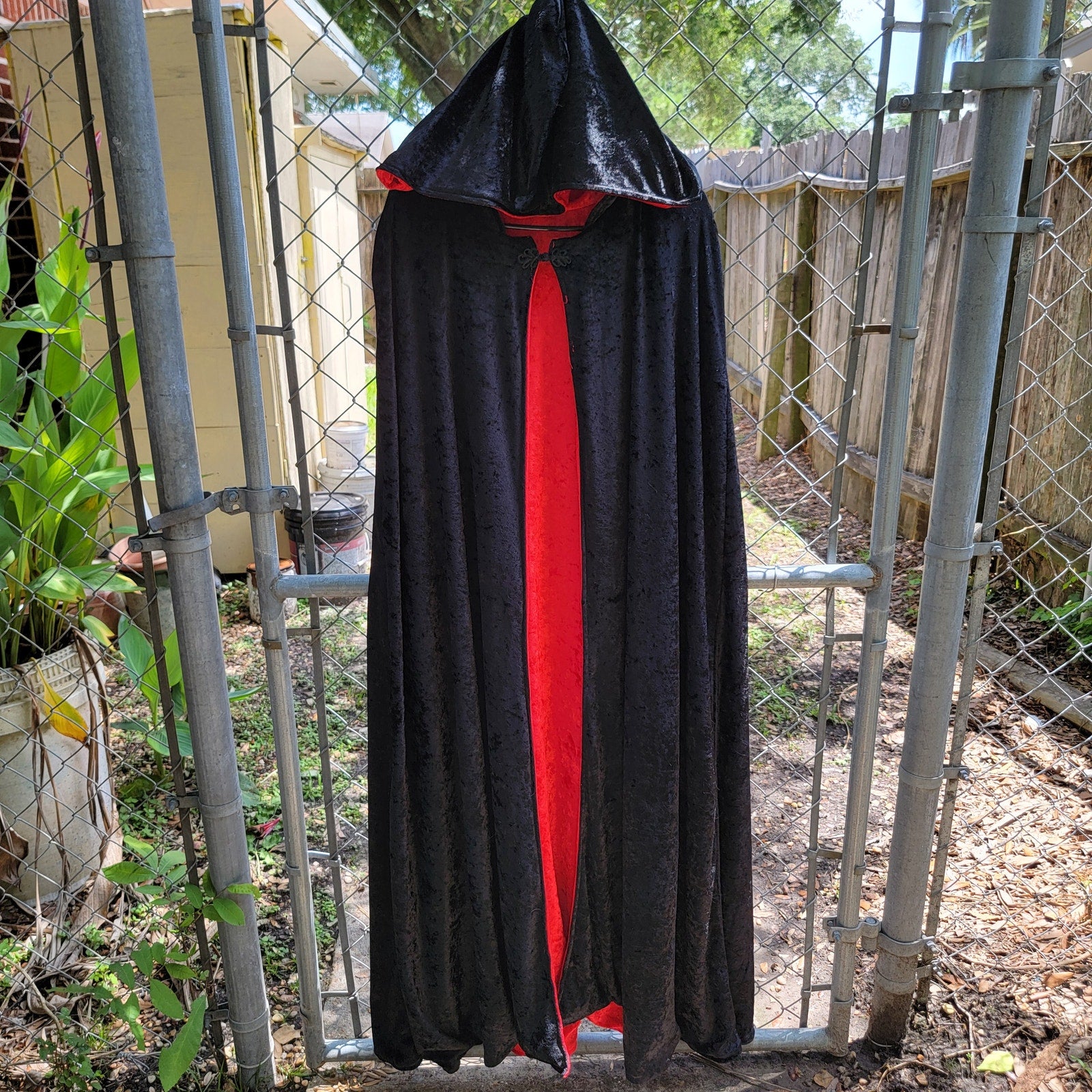 Unbranded Red / Black Reversable Velvet Hooded Long Cloak