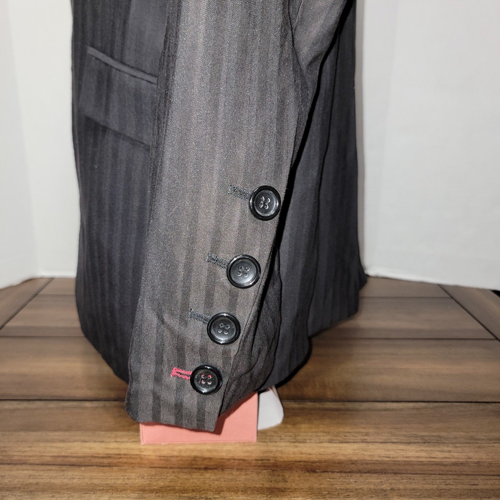 Artine Black Pinstripe 1-Button Suit Blazer w/ Bling Skull on Back - Size XL