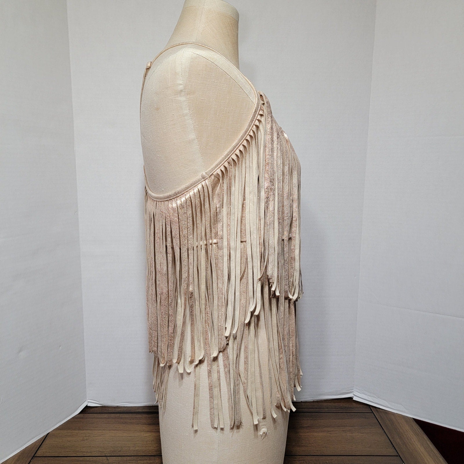 Shyanne Lt. Golden Women's Cropped Fringe Tank Top - Size Small
