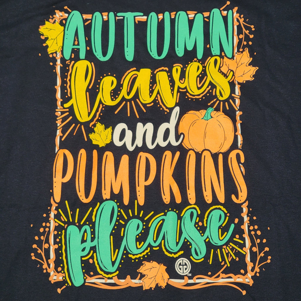 Girlie Girl Originals LS Navy Fall Tee "Autumn Leaves" - Size Large
