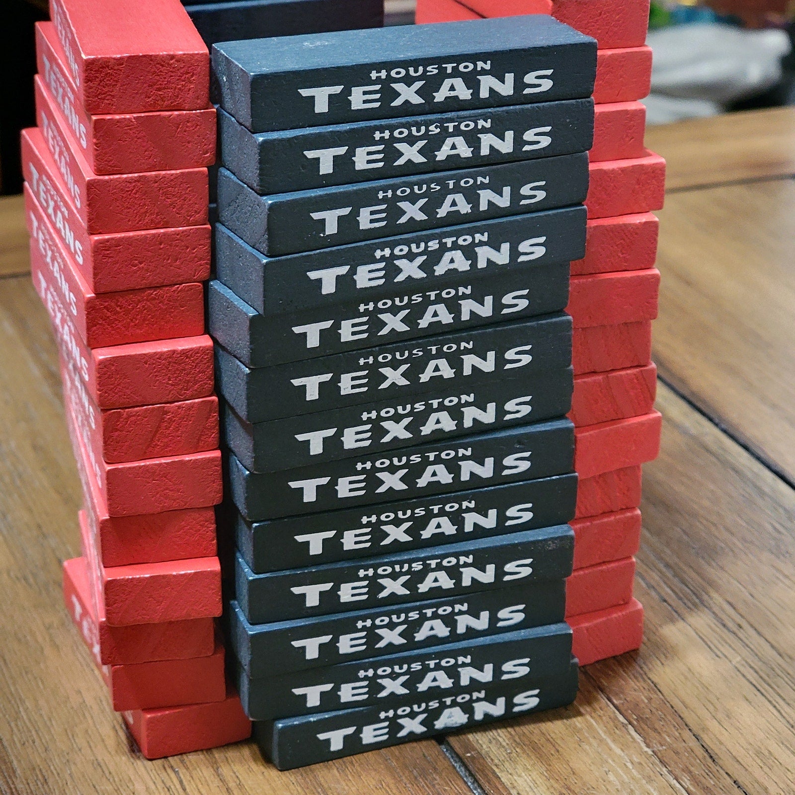 Houston Texans Blue & Red Wooden Tumble Tower Game