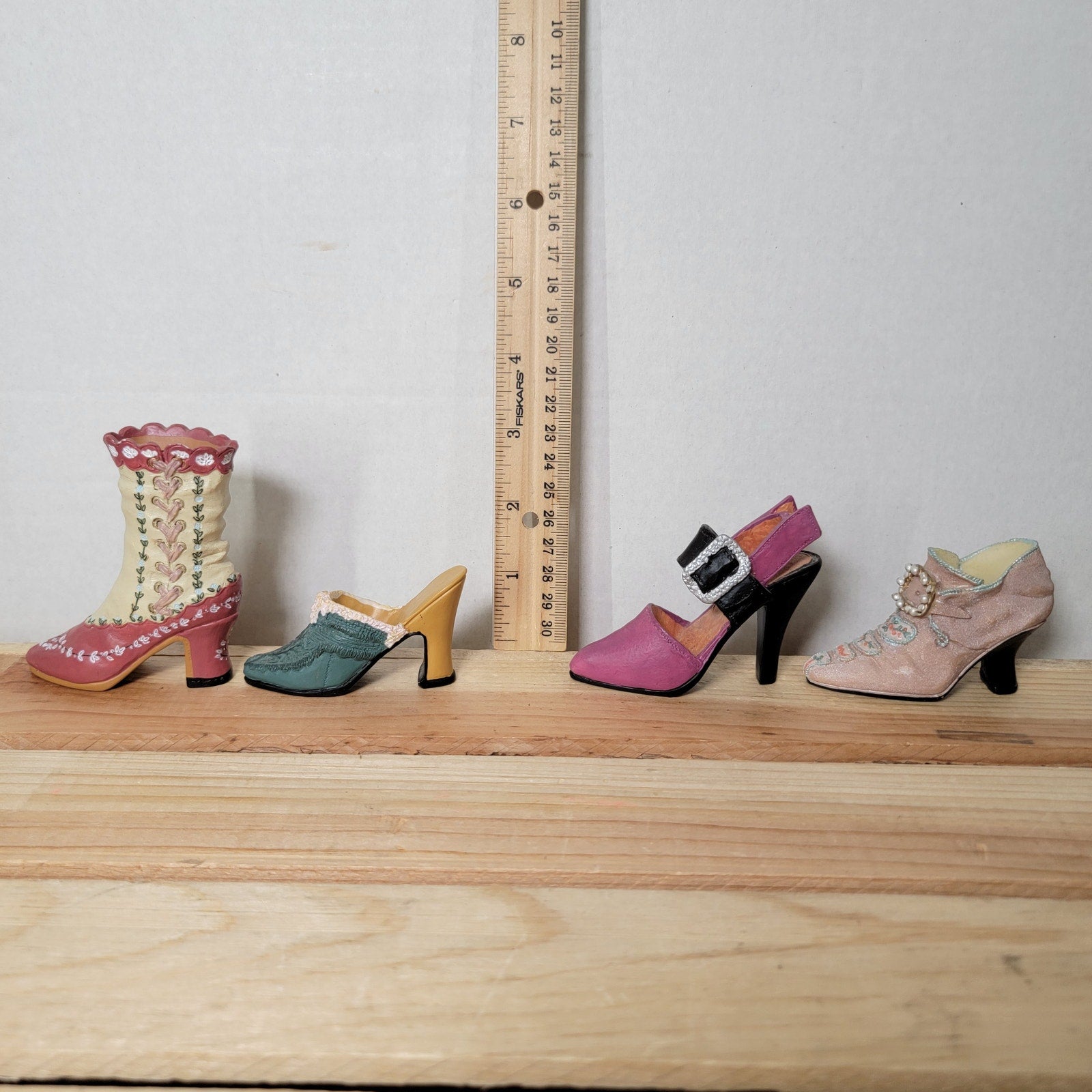 Set of 4 Victorian Style Resin Heels Shoes & Boot w/ Matching Bag