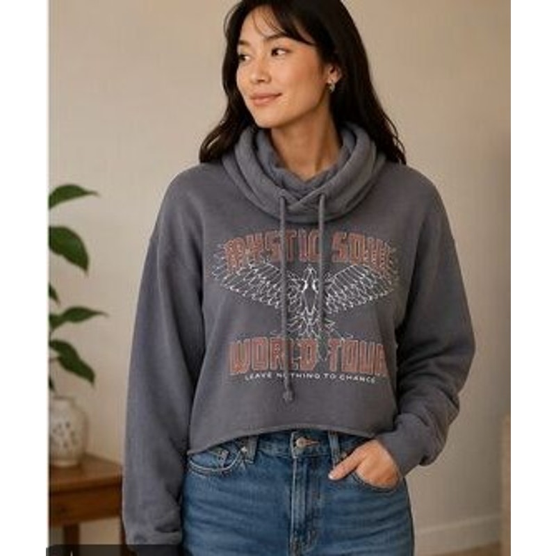 Hollister LS Dark Grey Crop Hoodie "Mystic Soul World Tour" - Size XS