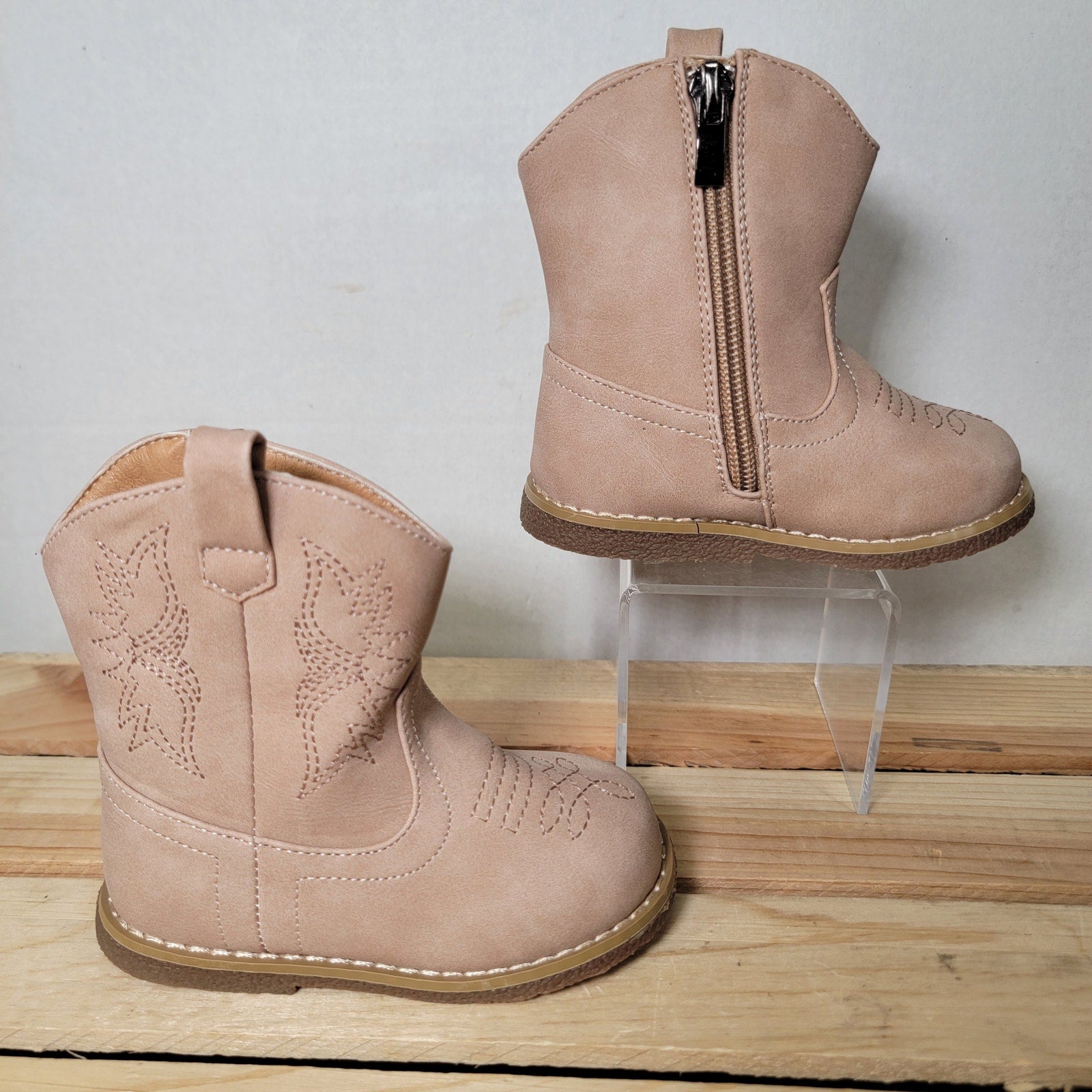 Unbranded Faux Suede Toddler Tan Western Boots w/ Side Zip - Size 7 (toddler)